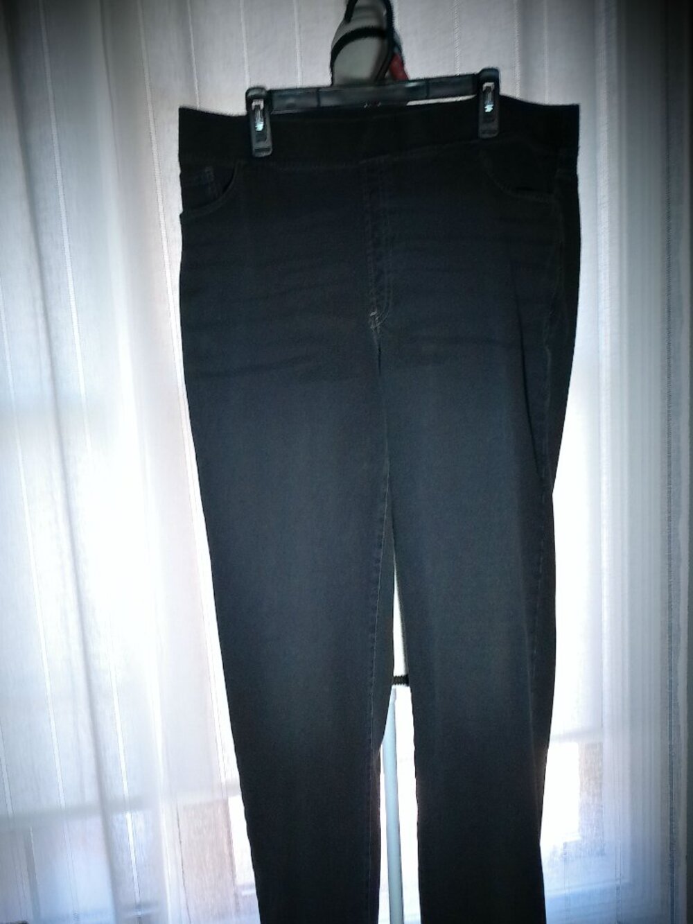 PURE JILL Pull-On Elastic Waist 5 Pocket Straight Leg Black Denim Jeans XL
